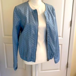Light blue jacket in faux leather, elegant and practical